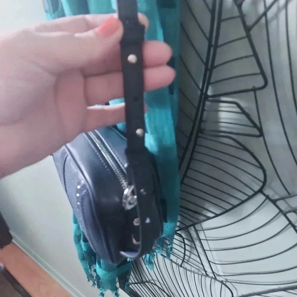 Caroline Neron | Opera Navy Crossbody Leather Mini Camera Bag with Tassel - Picture 13 of 15